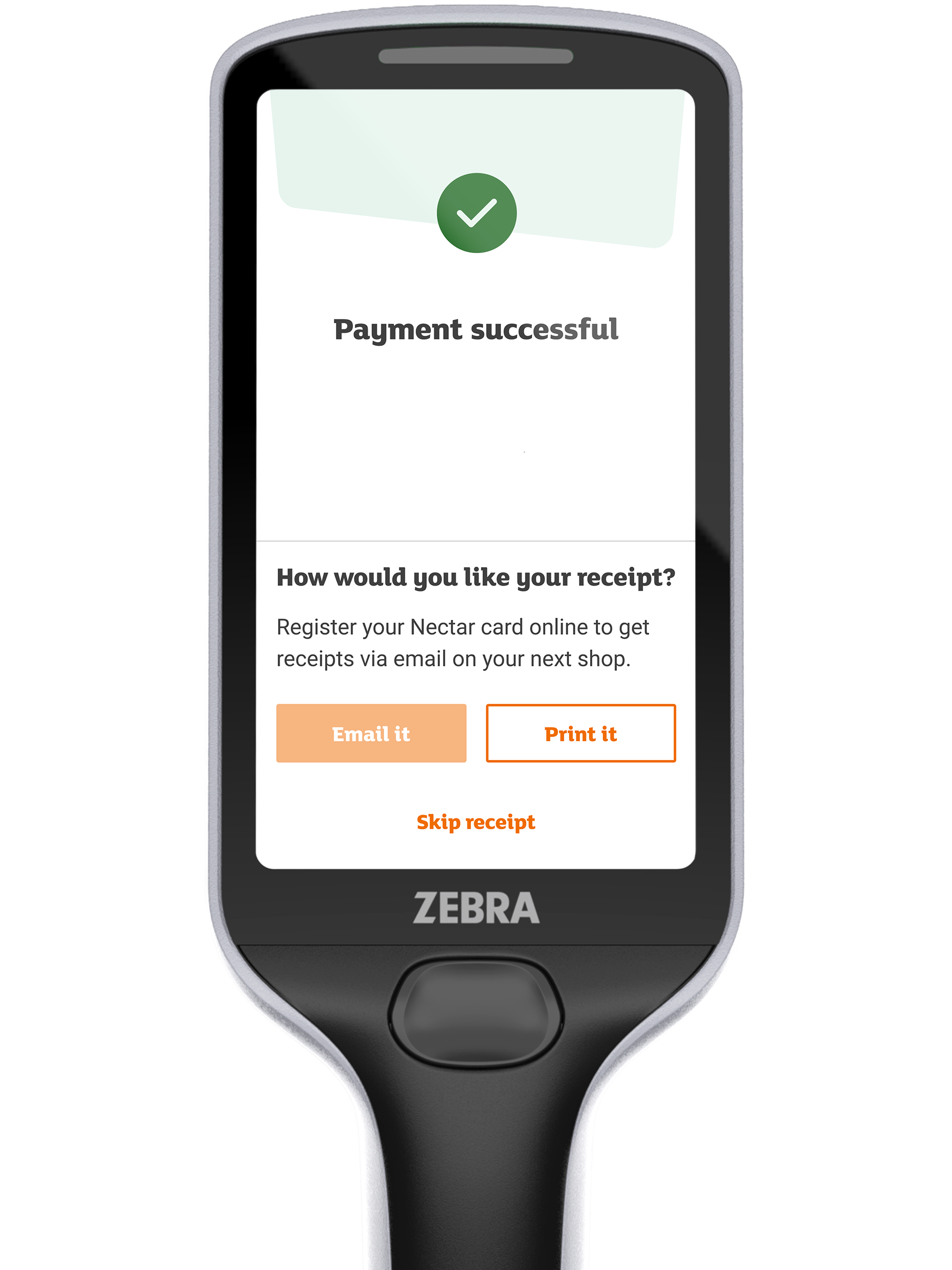 SmartShop Pay on Handset Digital receipt not available: receipt options for non-digital Nectar customers