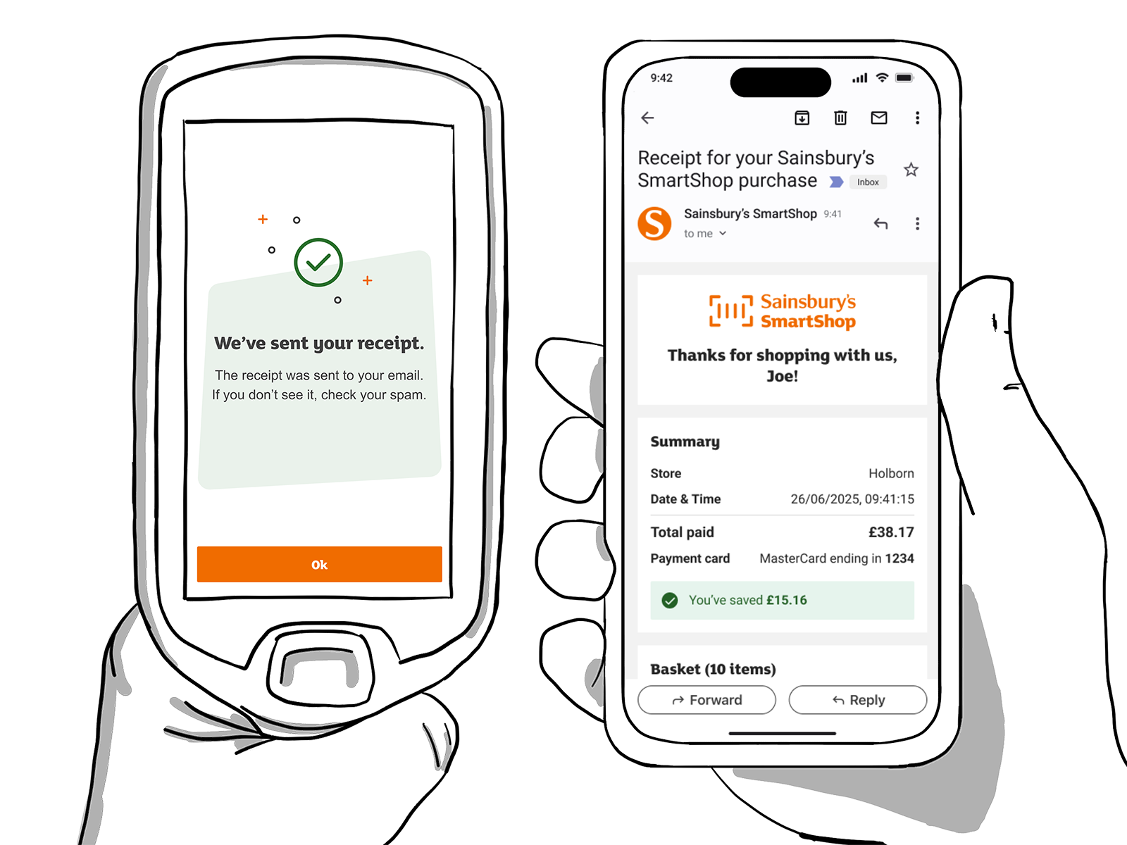 SmartShop Pay on Handset digital receipt
